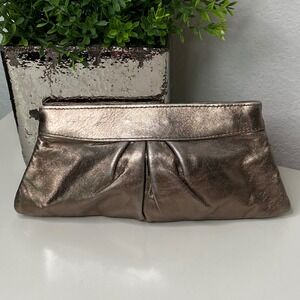 Lauren Merkin Metallic Pewter Pleated Clutch Bag Made in NYC Evening Purse